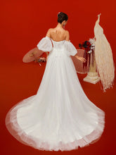 Graceful Elegant Women Off Shoulder Baroque Lantern Sleeve Corset Maxi Wedding Dresses For Brides